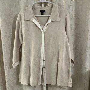 100% linen tan and cream button down